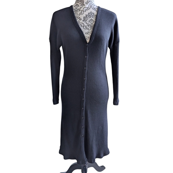 Vetta Capsule The Long Cardigan Ribbed Midi Dress Belt Black Tencel Women's Med - Picture 5 of 16